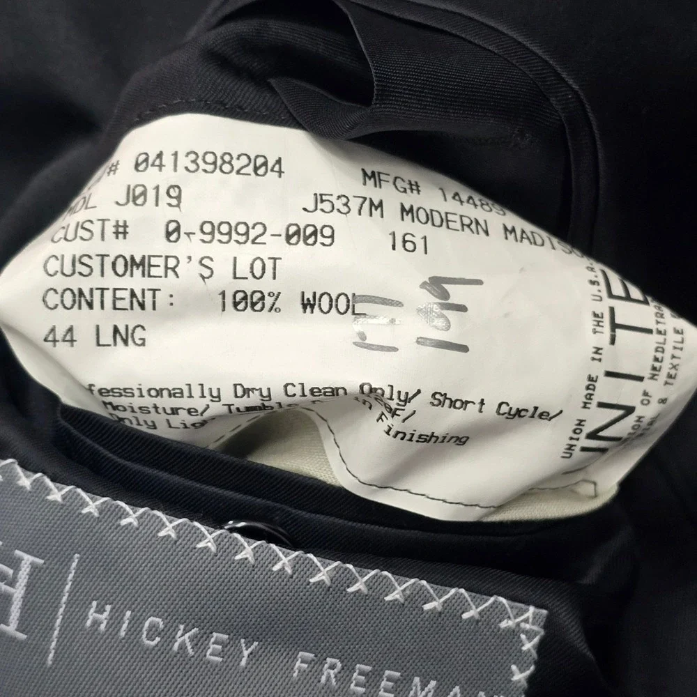 Hickey Freeman Loro Piana Super 130s Wool Tuxedo Jacket Black 44L Modern Madison